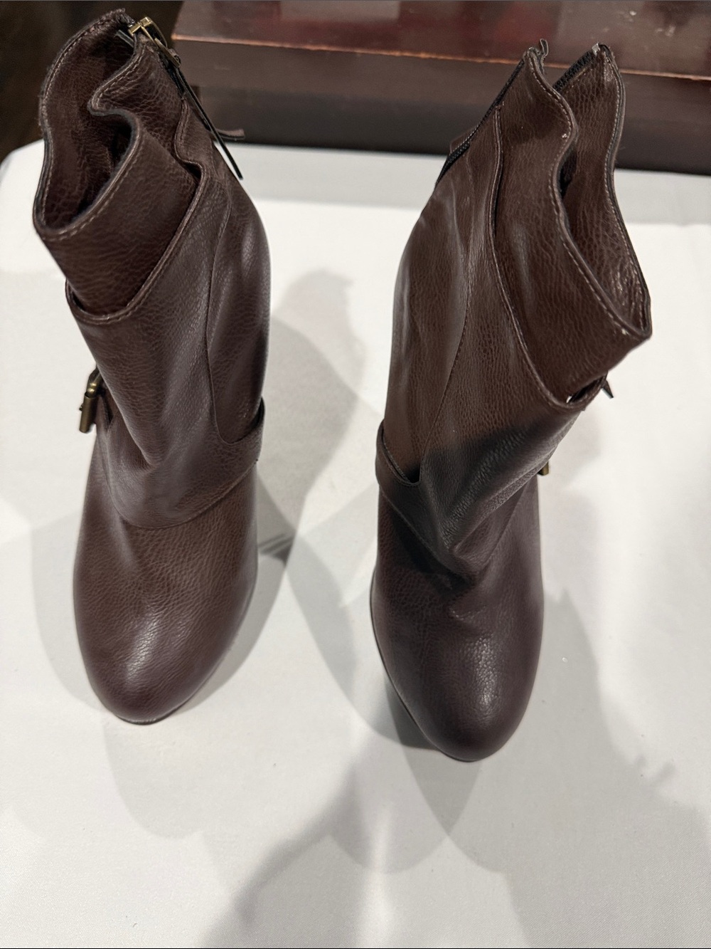 Charles David Dark Brown Leather Mid-Calf Heeled Boots